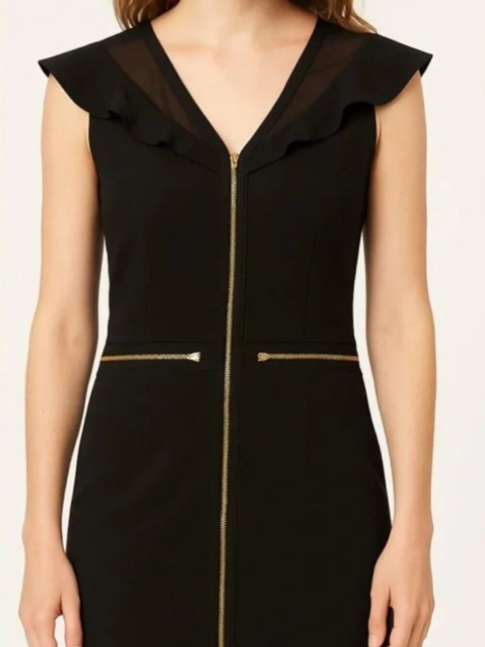 Sandro Sleeveless Mini Dress w/ Gold Zippers Details Black 2